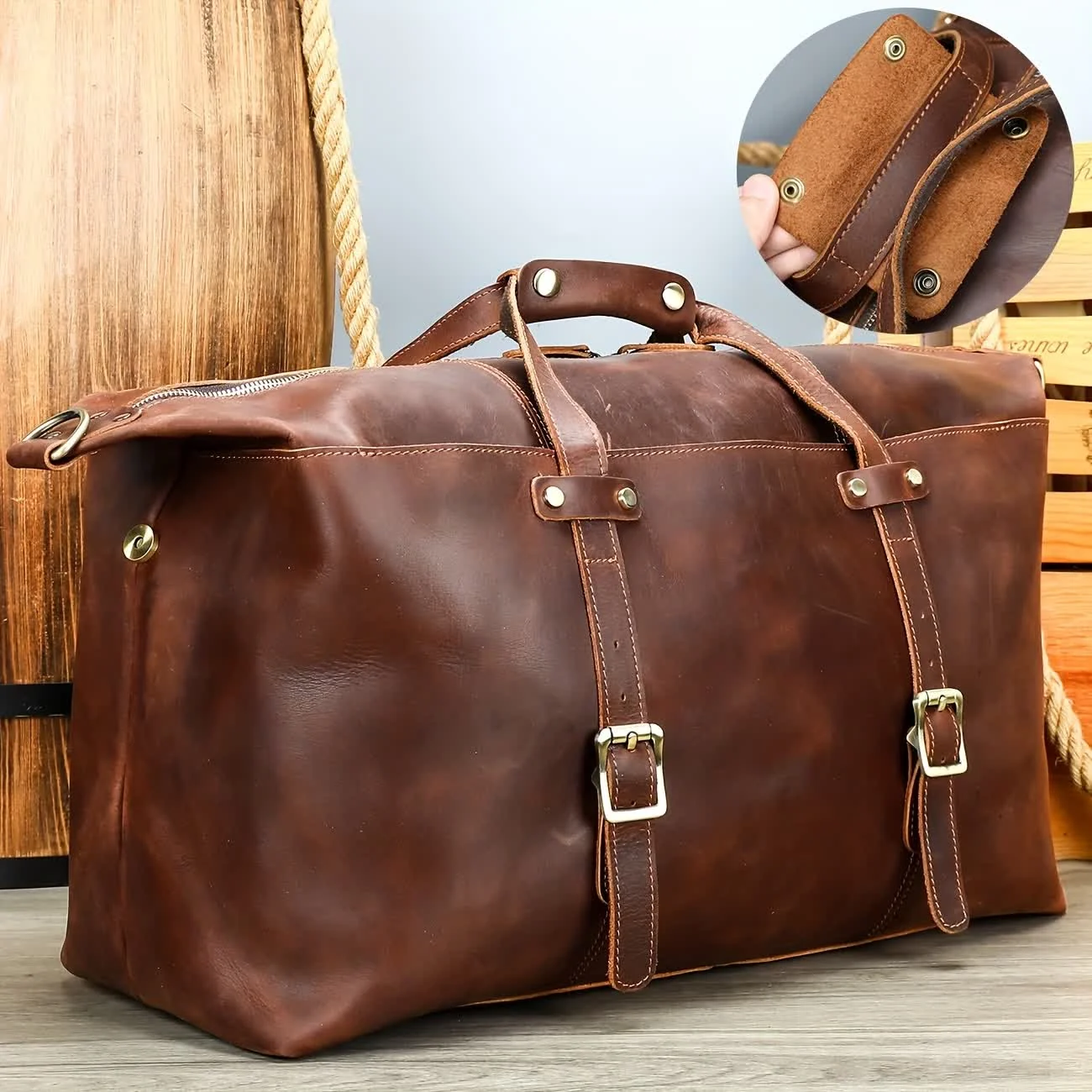 The Heritage Holdall in cognac leather